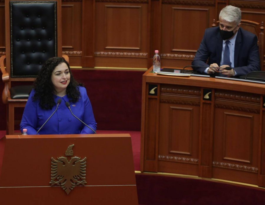 Kosovo Acting President Osmani’s address to the Albanian Parliament: Serbia must be condemned for the victims, not rewarded with territories