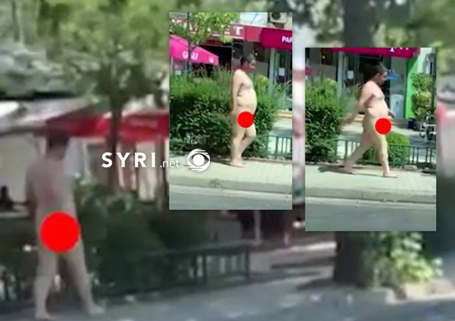 VIDEO/ Burri lëviz nudo nëpër Tiranë, policia nuk e shqetëson aspak 