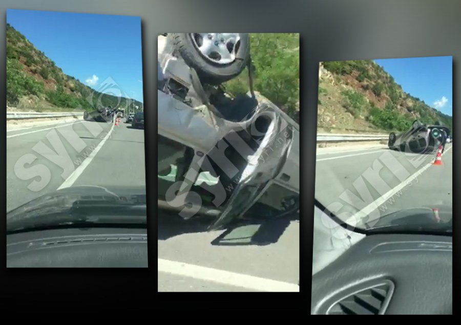 VIDEO/ Makina përmbys në rrugë, shpëton shoferi