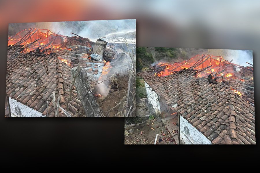 FOTO/ Zjarri shkrumbon banesën e dy të moshuarve
