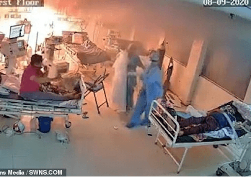 VIDEO/ Tmerr në spitalin COVID, ventilatori shpërthen në flakë 
