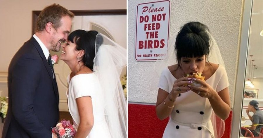 FOTO/ Me hamburger dhe patate të skuqura, çifti i njohur martohen në Las Vegas