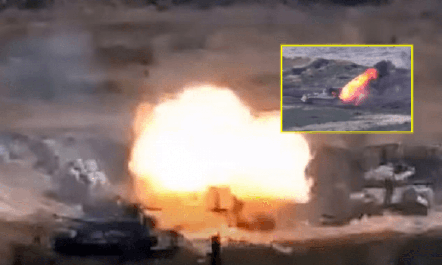 VIDEO/ Pamje të frikshme gjatë bombardimit të tankeve në konfliktin Armeni-Azerbajxhan