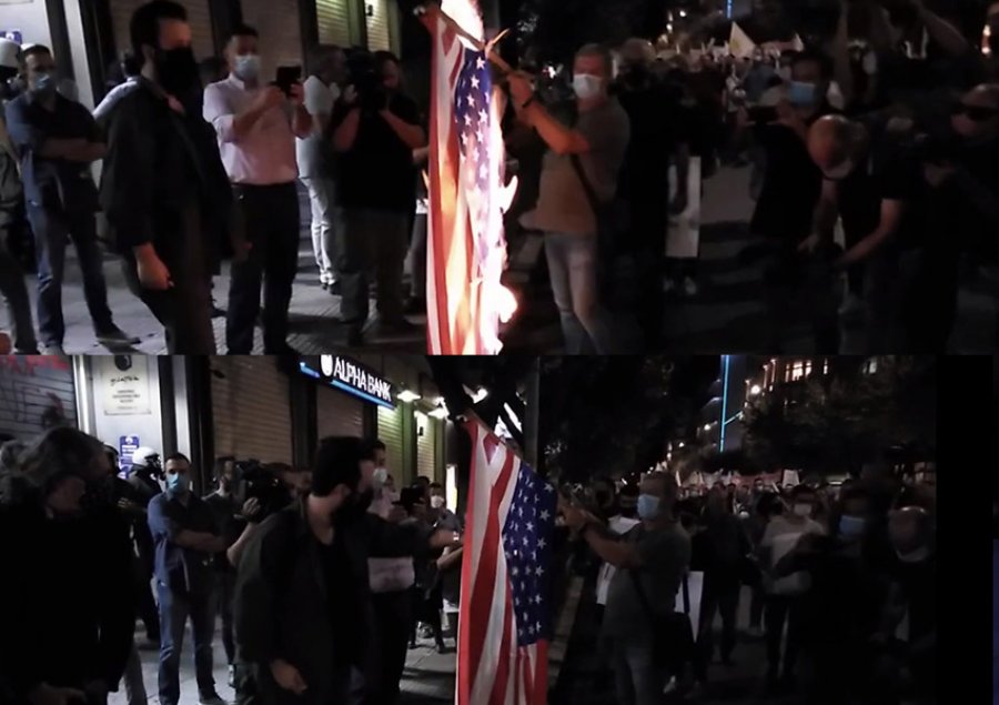VIDEO/ ‘Pompeo është i padëshirueshëm’, protestuesit në Athinë djegin flamurin amerikan