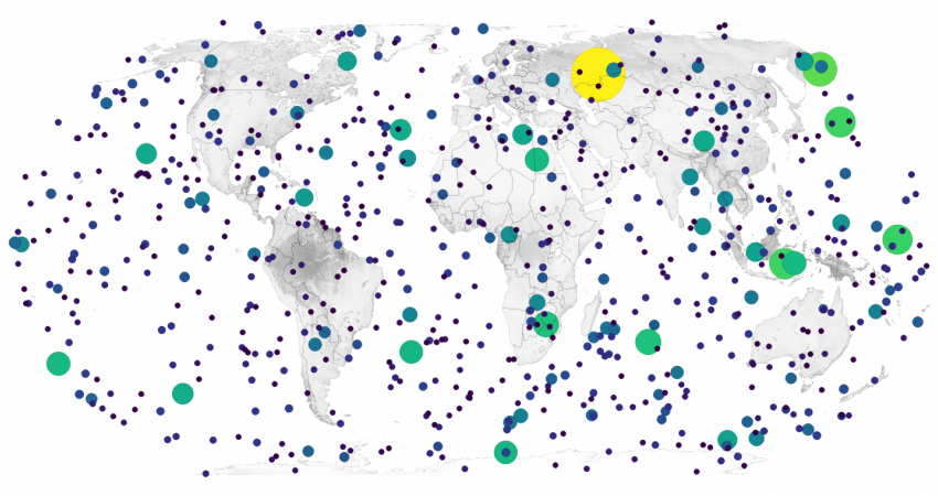 Në 33 vitet e fundit, çdo meteor që është futur në atmosferën e Tokës është regjistruar në këtë hartë