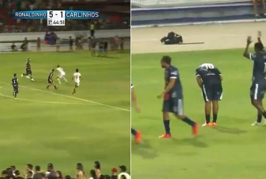 VIDEO/ Ndeshje bamirësie me djalin e Ronaldos, Ronaldinho shënoi një gol magjik dhe u përkul para publikut