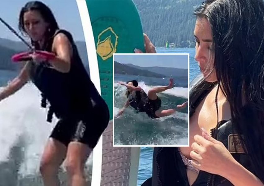 VIDEO/ Kim Kardashian humbet ekuilibrin dhe rrëzohet në ujë