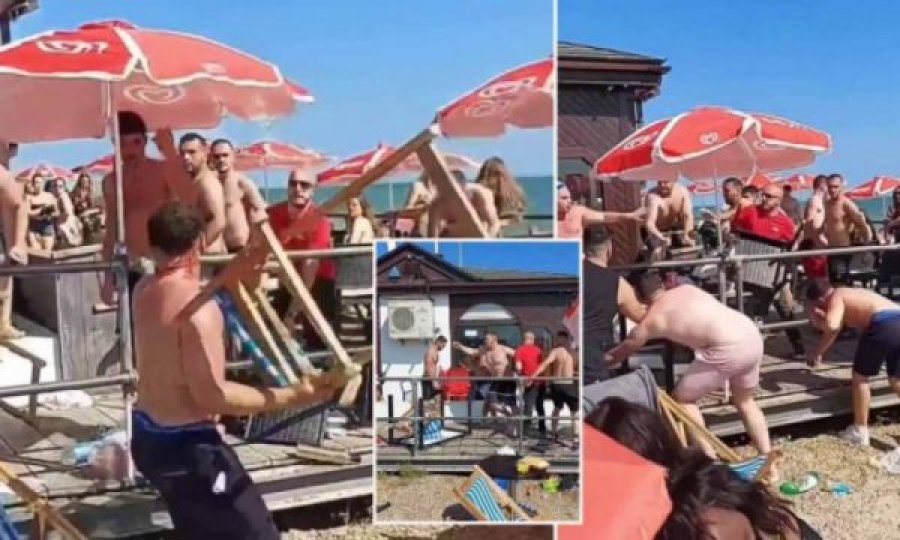 VIDEO/ Përleshje masive me karrige në plazh