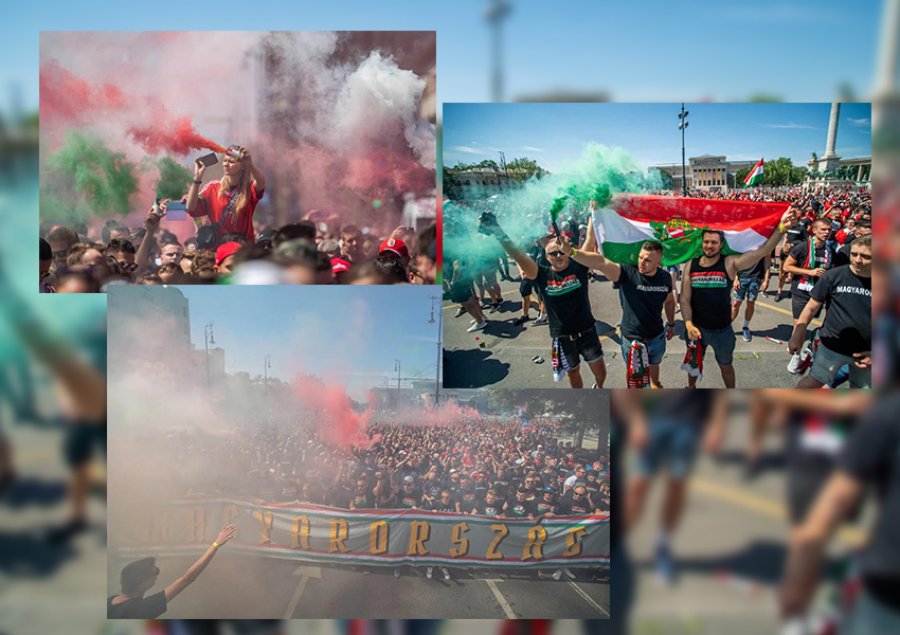 FOTO - VIDEO/ Atmosferë e 'zjarrtë' në Budapest, shihni ç'bëjnë tifozët e Hungarisë para ndeshjes me Portugalinë