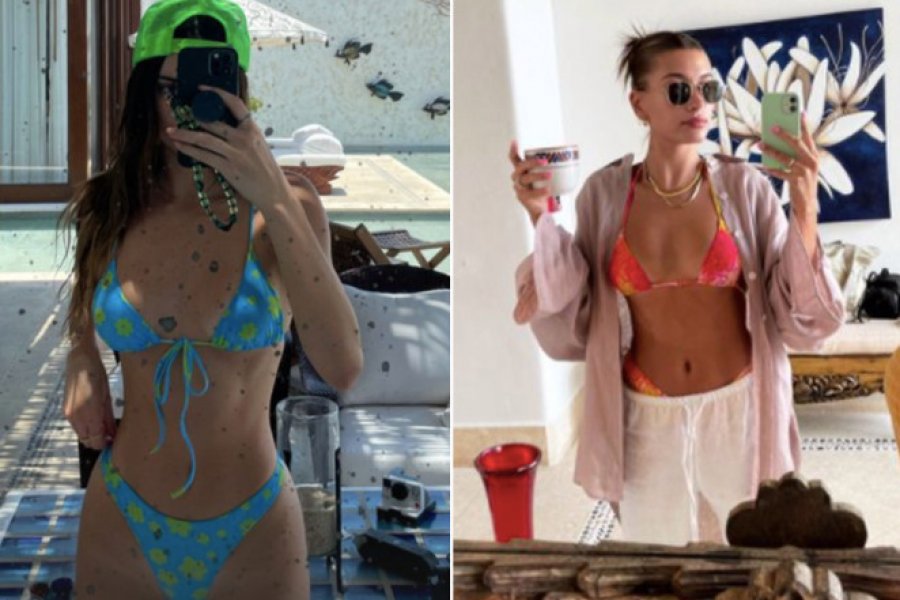Kendall Jenner dhe Hailey Baldwin pozojnë me bikini matchy-matchy dhe rrjeti u 'çmend'