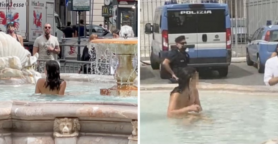 FOTO/ Ankohet për të nxehtin në Romë, e reja futet e zhveshur në shatërvanin pranë Parlamentit