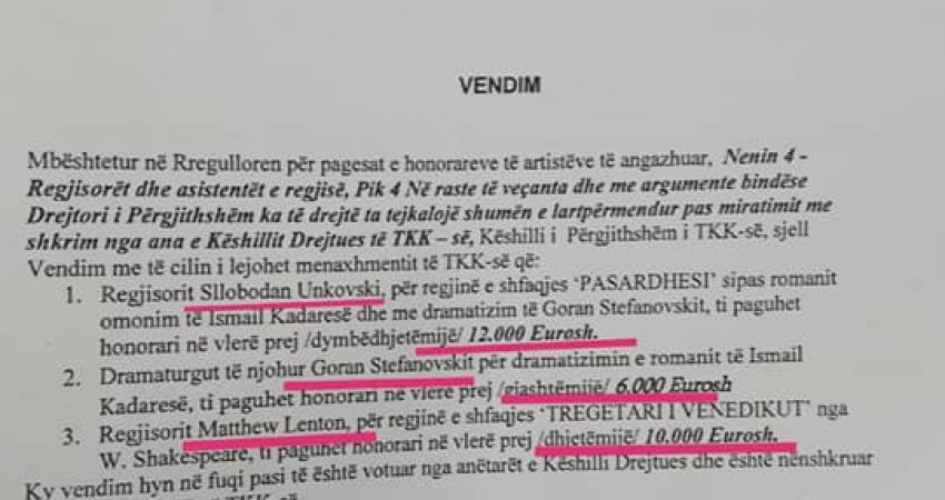 Regjisori plas skandalin, me firmën e Jeton Nezirajt e Fisnik Ademit u mbushën xhepat e klientelës së Teatrit Kombëtar të Kosovës (Dokument)