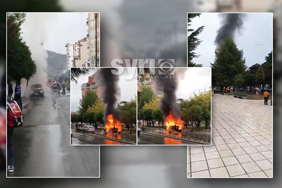 VIDEO/ Makina shpërthen në flakë në qendër të Elbasanit