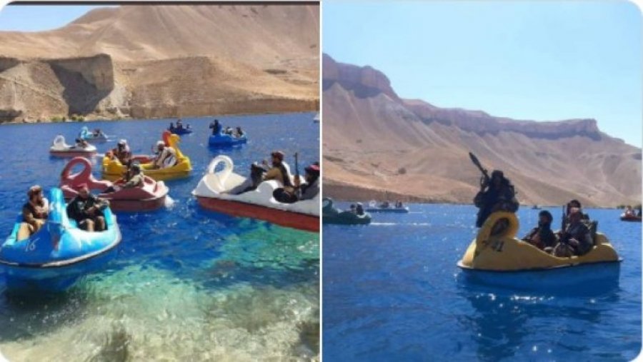 FOTO/ Talebanët lundrojnë me varka, mbajnë edhe armë automatike