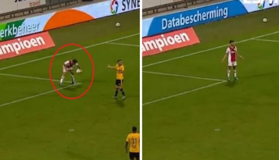 Qesharake, harron se topi është në lojë, lojtari i Ajax kap me dorë topin