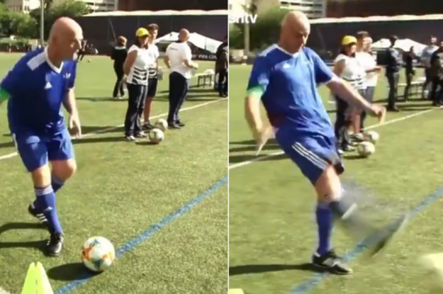 Një video tregon Infantinon duke gjuajtur topin nga këndi, presidenti i FIFA-s bëhet objekt tallje në rrjet