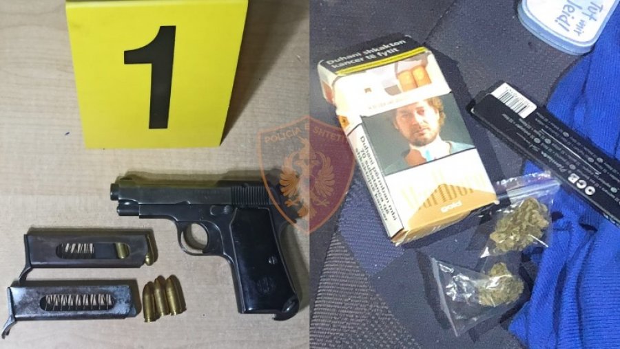 Arrestohen 2 persona në Lezhë, u kapën me drogë, armë dhe municion luftarak në makinë