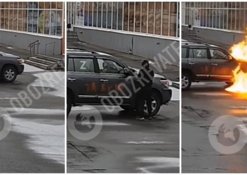 VIDEO/ Veturës me simbolin famëkeq rus ‘Z’ i vihet flaka në Donetsk