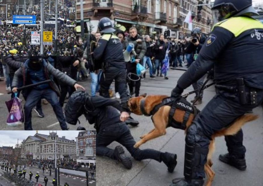 VIDEO/ ‘Kundër masave anti-Covid’/ Trazira dhe kaos në Amsterdam, qentë sulmojnë protestuesit