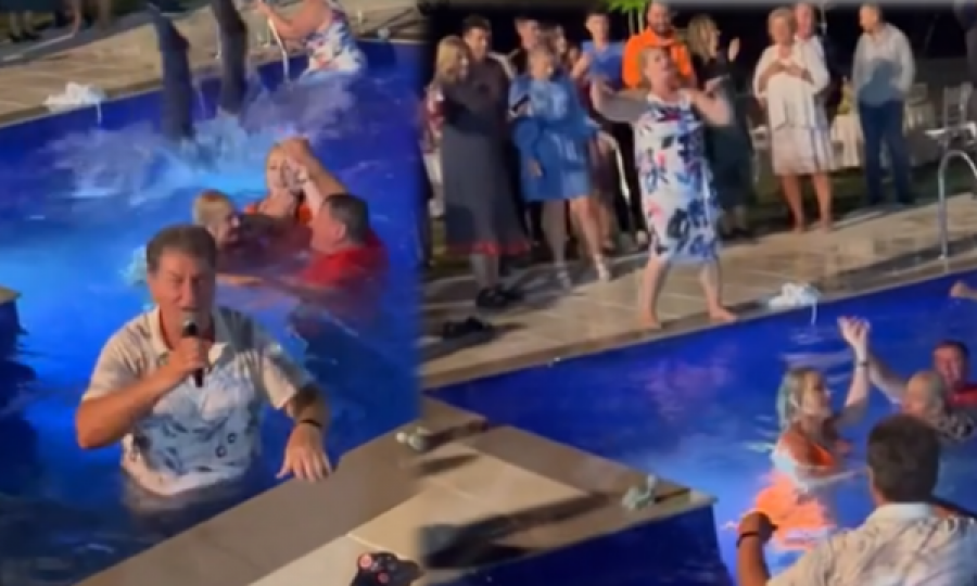 VIDEO/ Çmenduri kosovare, këngëtari bashkë me dasmorë futen në pishinë për ta 'kallë' atmosferën