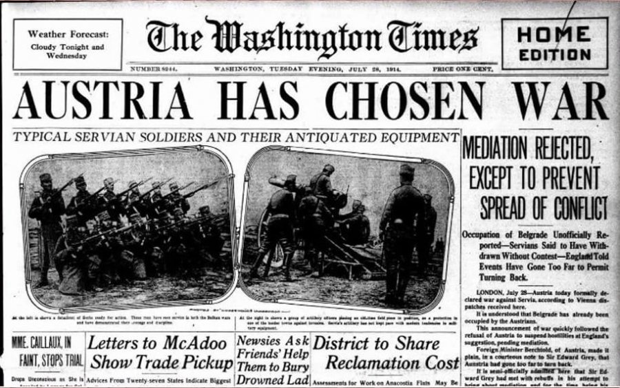 Si sot, më 28 korrik 1914, filloi Lufta I Botërore.