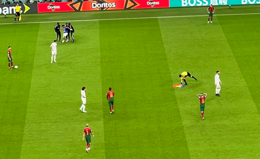 VIDEO/ Ndërpreu sfidën Portugali-Uruguai, shikoni momentin kur tifozi nxirret me forcë nga stadiumi