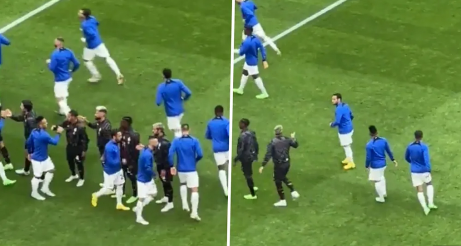 VIDEO/ Inatet e vjetra nuk harrohen! Calhanoglu refuzon t'i japë dorën Theo Hernandez, shuplakë dhe tensione para derbit Milan-Inter