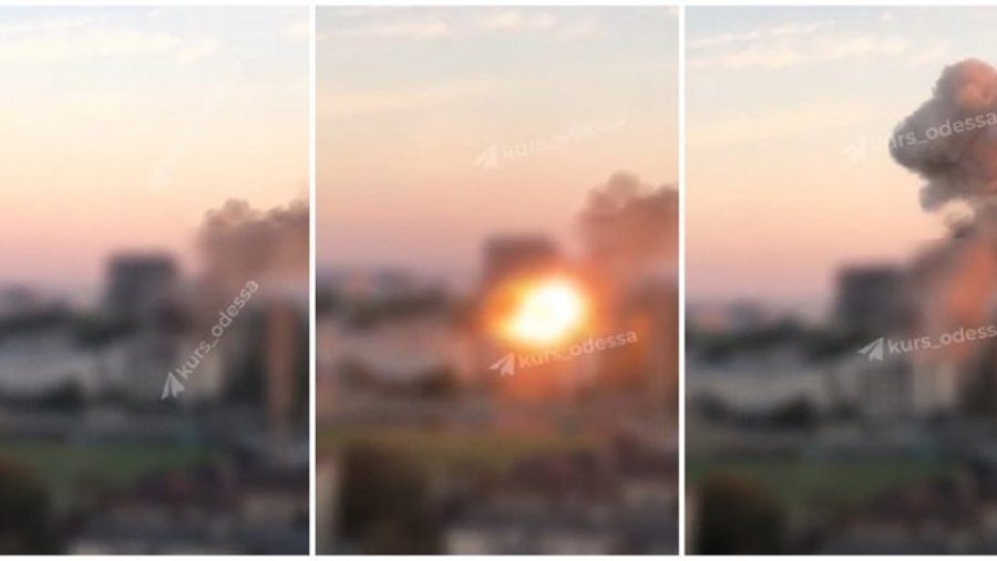 VIDEO/Momenti kur dronët kamikazë të rusëve, bombardojnë ndërtesën e administratës në Odesa