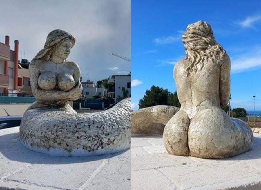 FOTOT: Statuja ‘provokuese’ e sirenës që ka ndezur polemika të forta në Itali