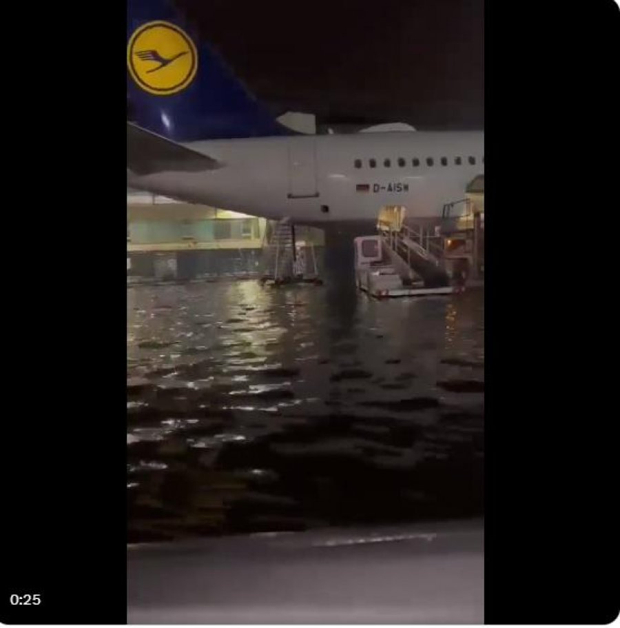 Video/ Moti i keq, aeroporti i Frankfurtit nën ‘pushtetin e ujit’