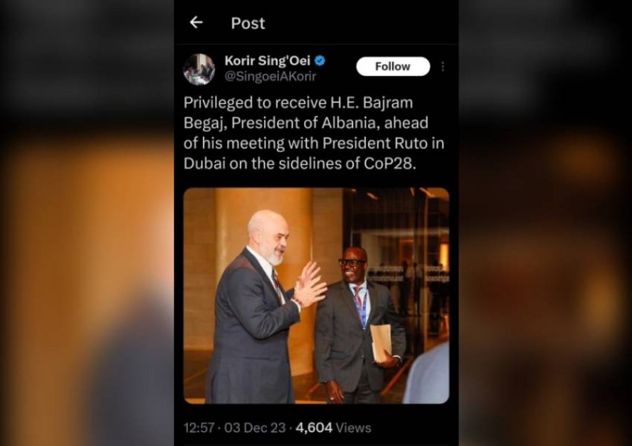 FOTO/ Kryediplomati i Kenias ngatërron ‘liderin global’: I lumtur të takohem me Presidentin e Shqipërisë