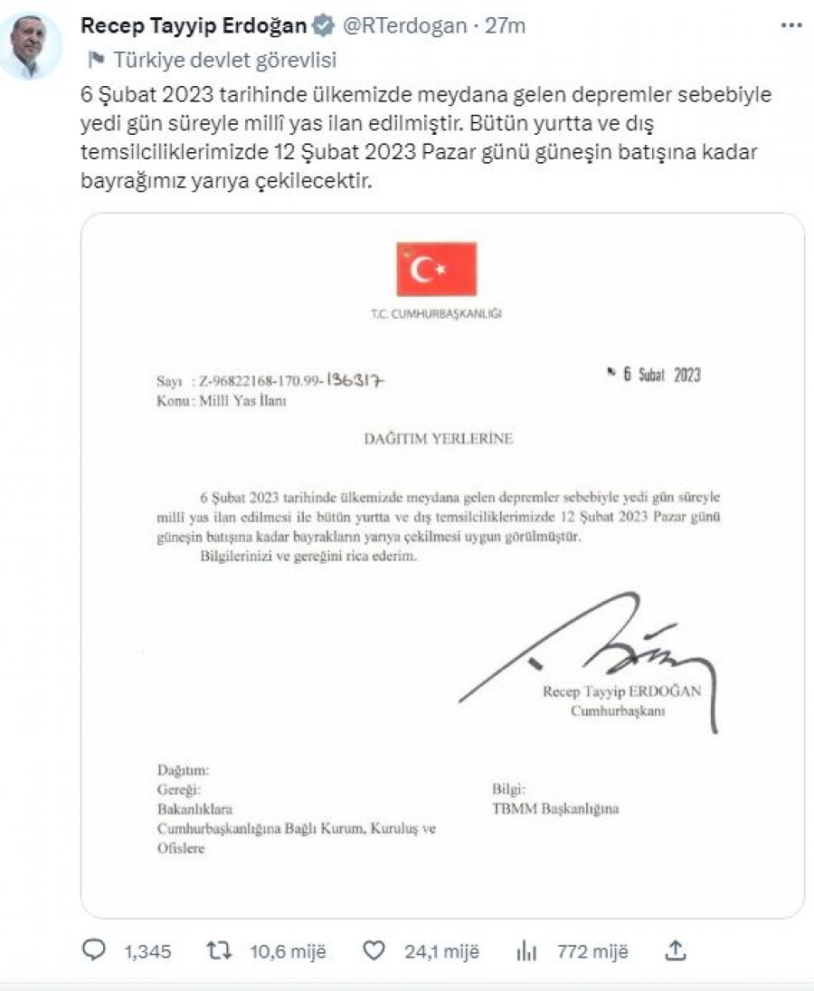 Tragjedia me 2600 të vdekur nga tërmeti, Erdogan shpall shtatë ditë zi kombëtare
