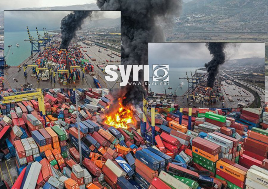 FOTO/ Përfshihen nga flakët kontejnerët në portin turk pasi u përmbysën nga tërmeti i fuqishëm