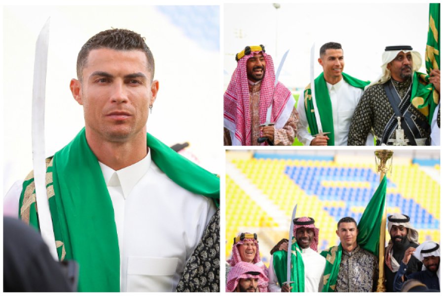 VIDEO/ Feston themelimin e Arabisë Saudite, Ronaldo si një sheik i vërtetë me veshjet karakteristike të vendit