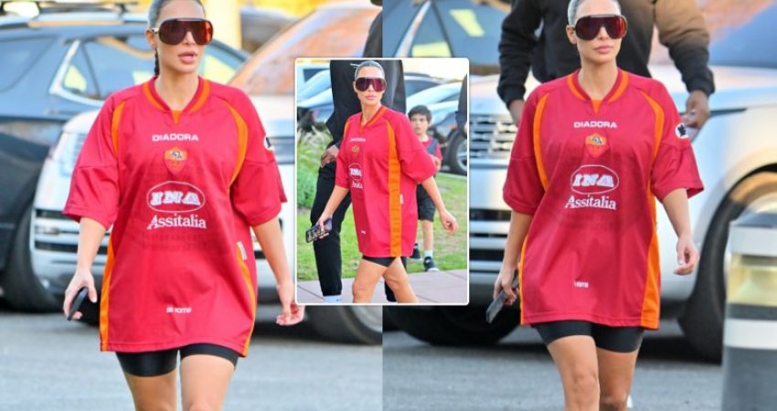 Kim Kardashian shihet rrugëve të Los Angelesit e veshur me fanellën e ekipit të Romës