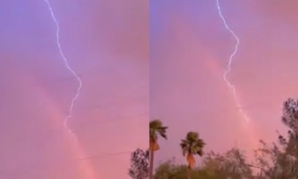 Fenomeni i rrallë kapet në kamera, momenti kur rrufeja ‘prek’ një ylber