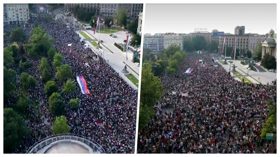 Protesta e gjashtë kundër Vuçiçit, dhjetëra mijëra serbë marshuan drejt qeverisë