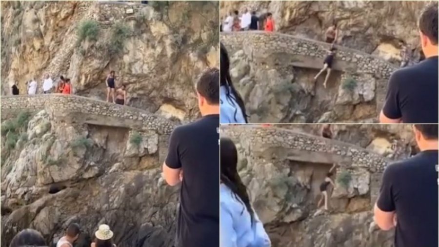 Turisti kap momentin e frikshëm kur një grua përplaset me shkëmbinjtë pasi tentoi të hidhej në ujë