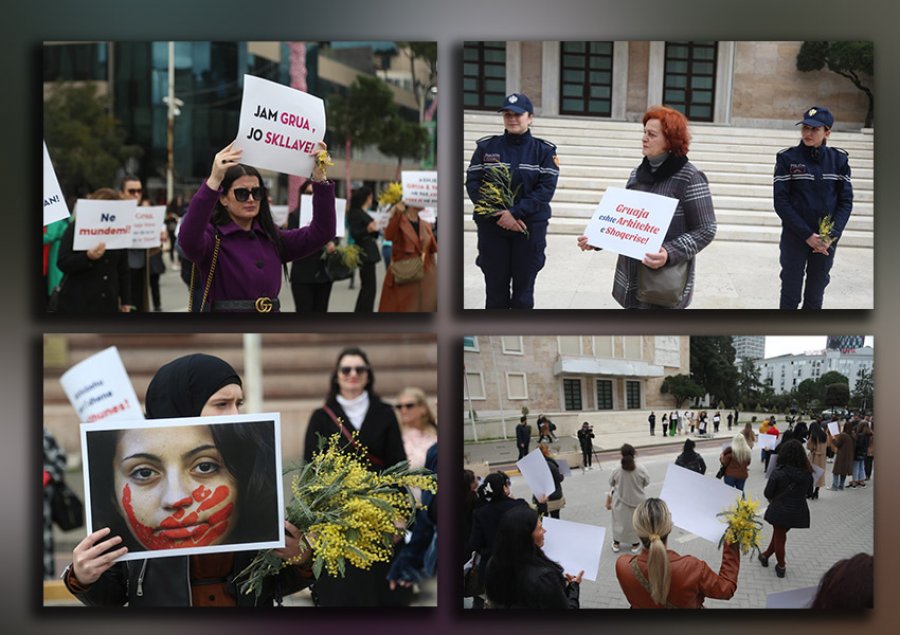 FOTO/ 'Jam grua, jo skllave!' - Mesazhet e grave protestuese pëpara Kryeministrisë
