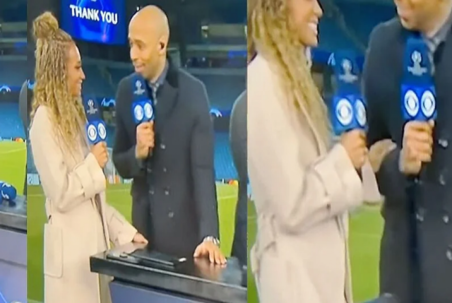 Thierry Henry është kapur duke flirtuar me drejtuesen në programin live