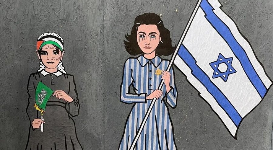 Milano, Anne Frank duke qarë pranë një vajze palestineze