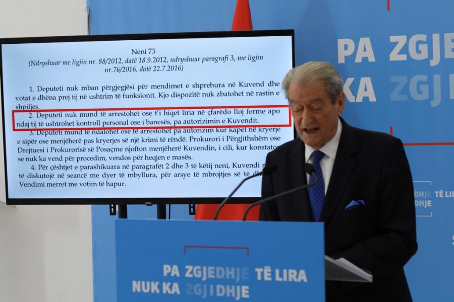 'Neni 73/2 i Kushtetutës: Deputetit nuk mund t’i hiqet liria në çfarëdo lloj forme pa autorizim të Kuvendit të Shqipërisë’