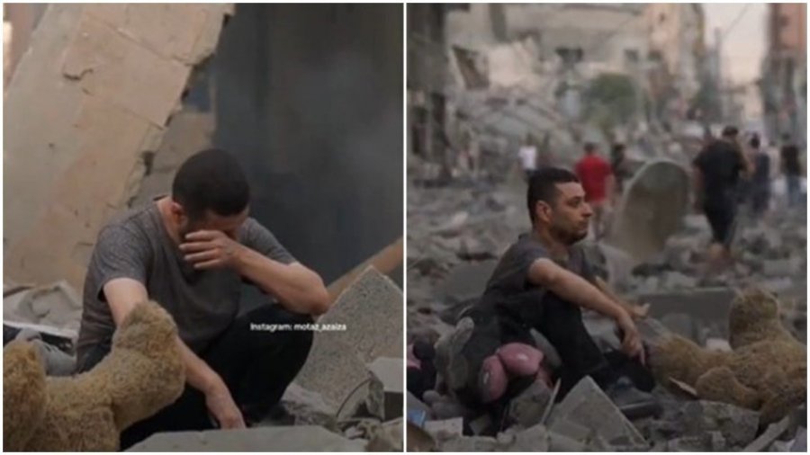 I përlotur dhe i thyer, palestinezi qëndron mes rrënojave të shtëpisë së shkatërruar në Gaza