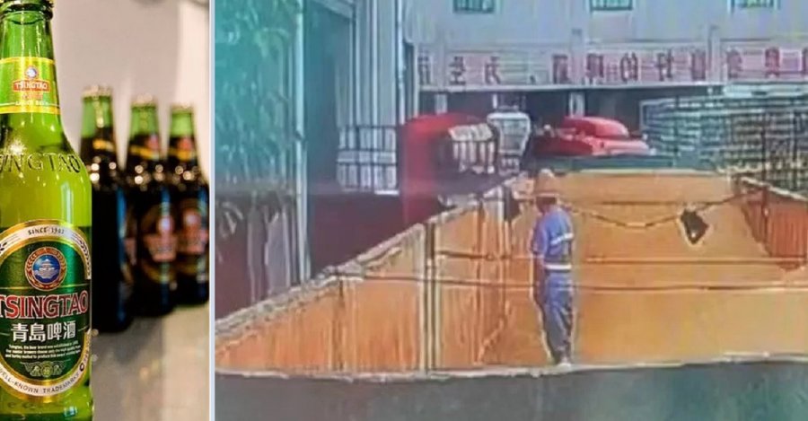 Kinë, punonjësi urinon brenda depozitës së birrës