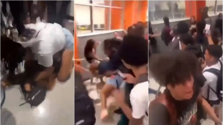 VIDEO/ Shkelma, grushte dhe tërheqje flokësh: Përleshje masive ndërmjet nxënësve në një korridor të një shkolle të mesme