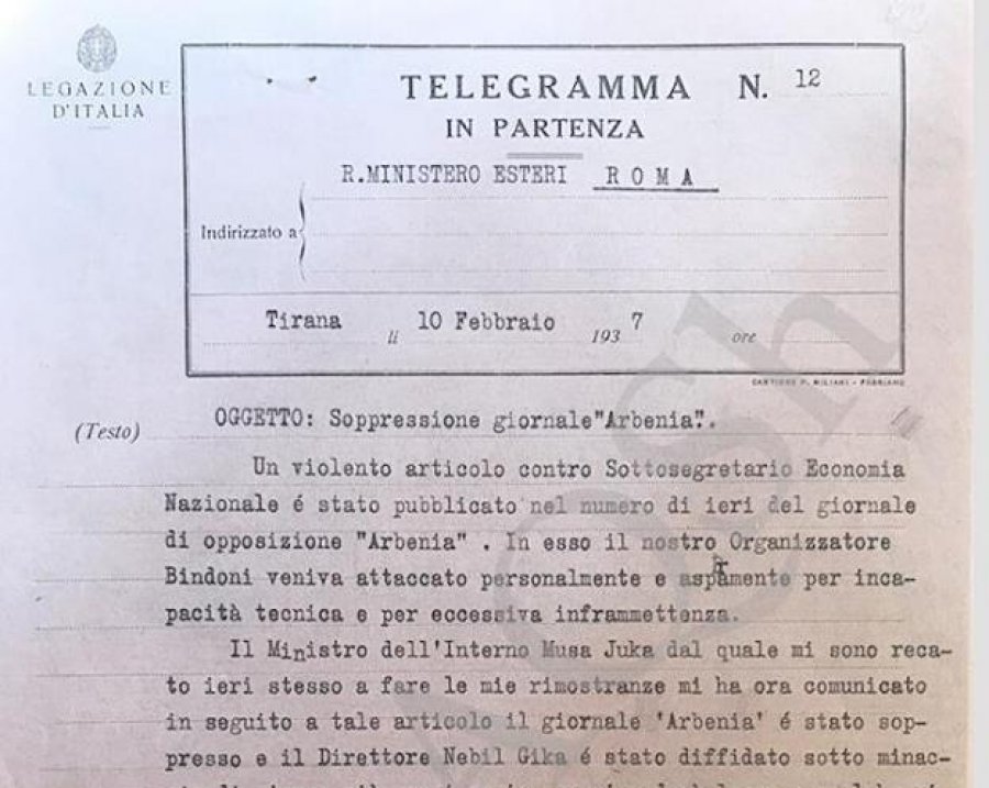 Më 19 shtator 1929 doli në Tiranë gazeta 'Arbëria'