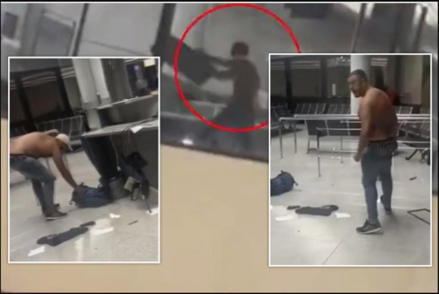 VIDEO/ Humbi avionin, pasagjeri rreh anëtarët e stafit dhe shkatërron çfarë i del para në aeroport