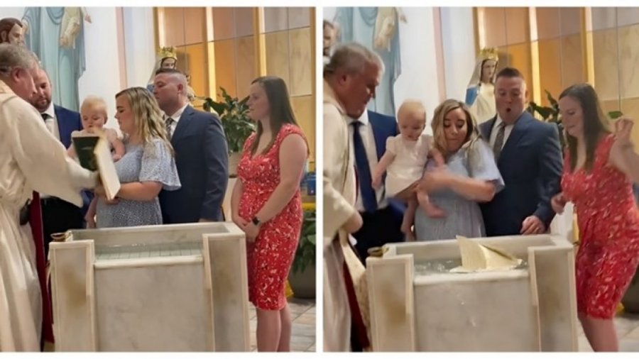 Gjatë pagëzimit, vogëlushi ia rrëzoi nga duart Biblën priftit