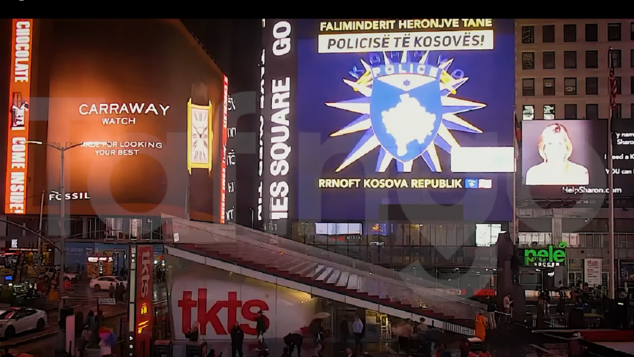 VIDEO/ ‘Faleminderit heronjve tanë’, emri i policit të vrarë në veri të Kosovës shfaqet në ‘Times Square’