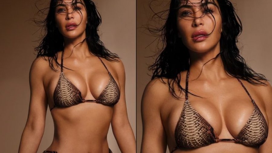 Kompania e Kim Kardashian zbulon aksidentalisht masën e saj, ndërsa ajo modelonte bikini nga koleksioni i saj 'SKIMS'